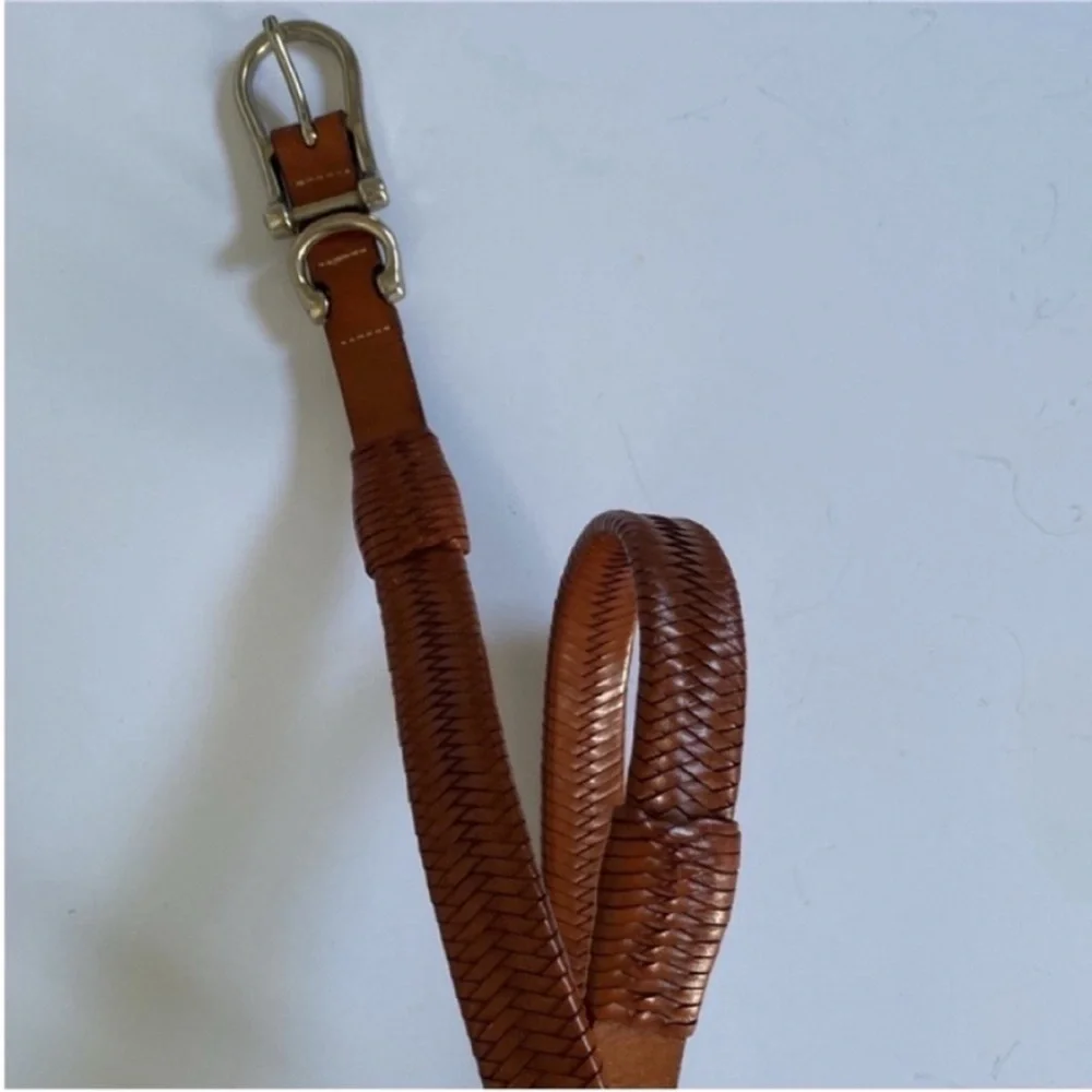 Willis and Geiger Belt Brown Leather Woven Braided Horse Bit Buckle Size 42